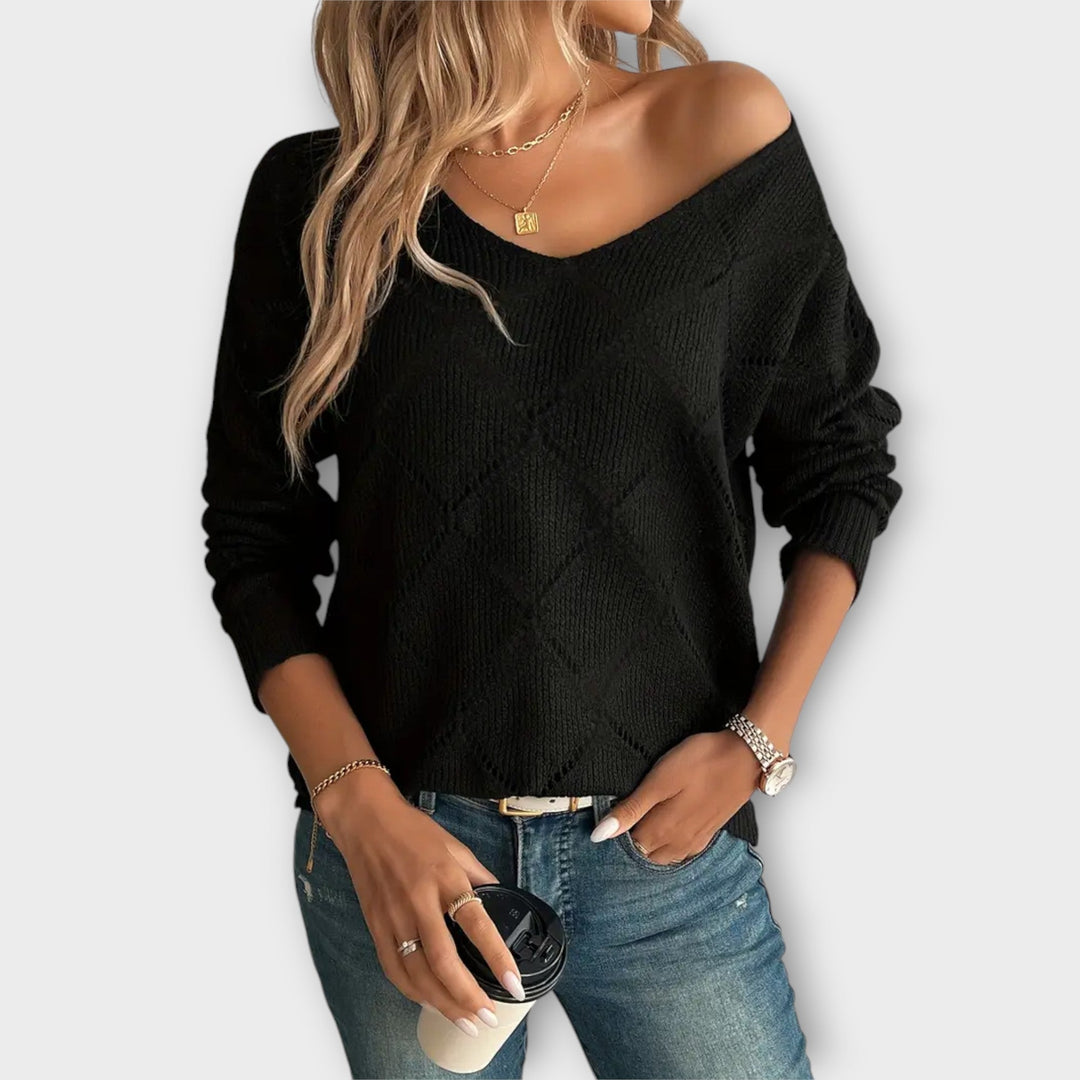 Evers - Lässiger schwarzer Pullover mit Rautenmuster