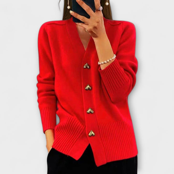 Marij - Dunkelblauer Cardigan mit V-Ausschnitt im Vintage-Look