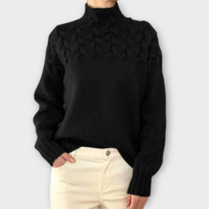 Eva - Schwarzer Pullover für Damen mit Zopfmuster