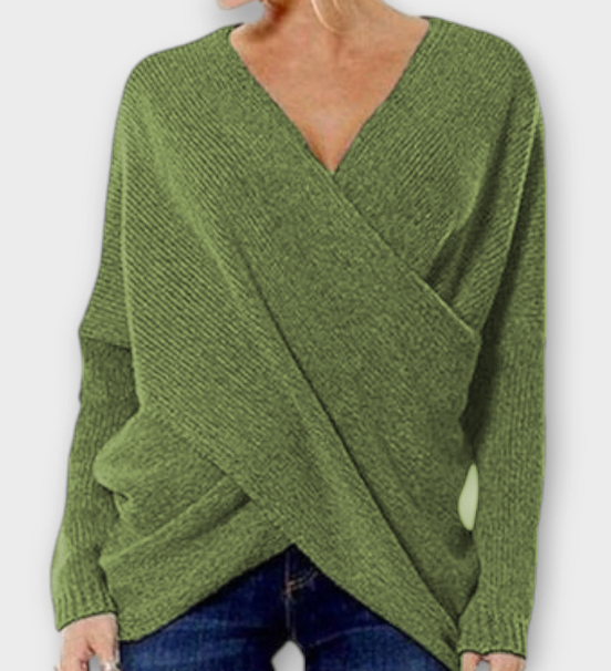 Heidi - Grüner Strickpullover mit V-Ausschnitt