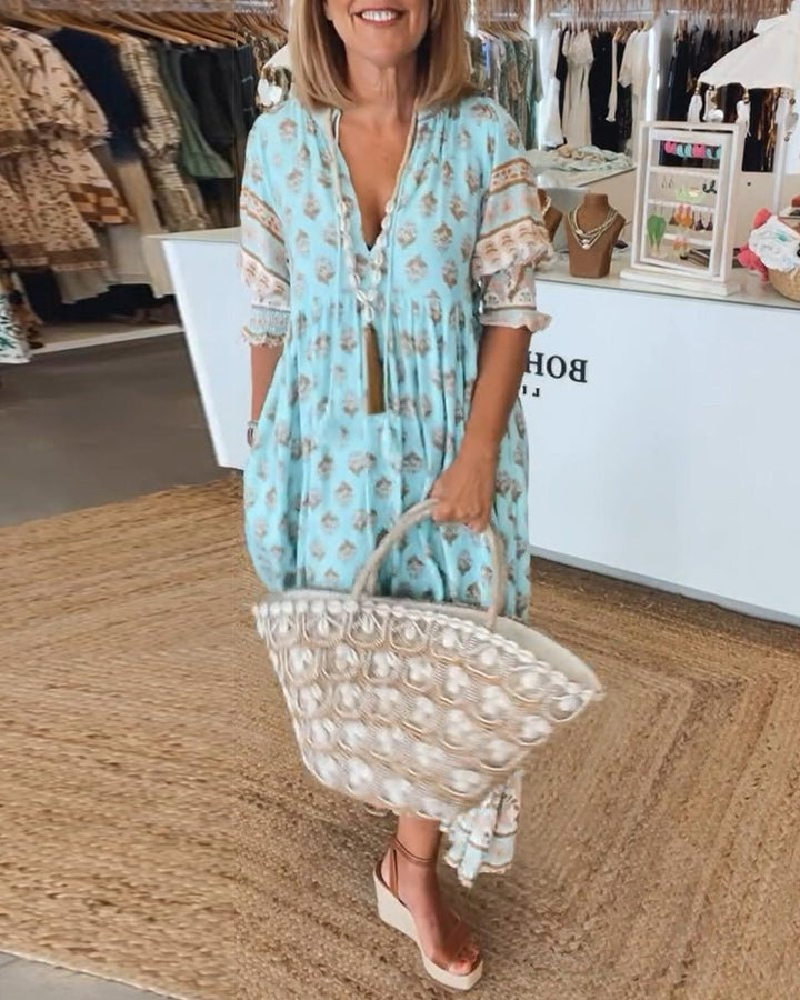 MANA | MIDI-ROBE FLORAL CHIC MIT V-AUSSCHNITT