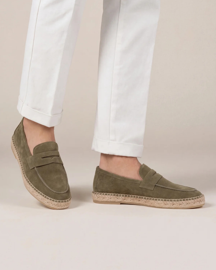 Espadrilles Riviera aus Olivgrünem Wildleder