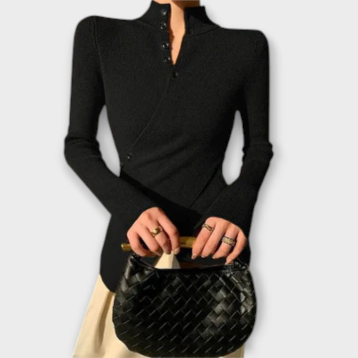Michiko - Elegantes schwarzes Slim-Fit-Oberteil