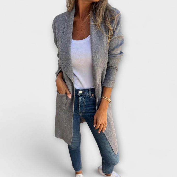 Eliane - Eleganter langer Cardigan Grau