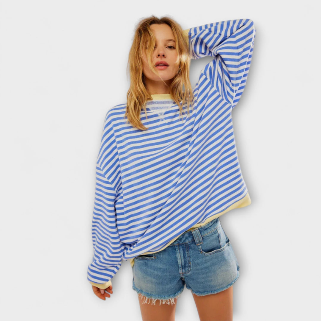 Marlene - Oversize Pullover in Blau und Weiß gestreift