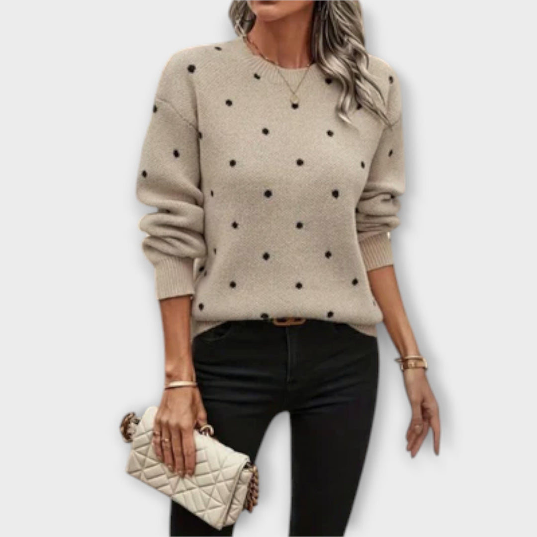 Ava - Beiger Pullover mit Punkten
