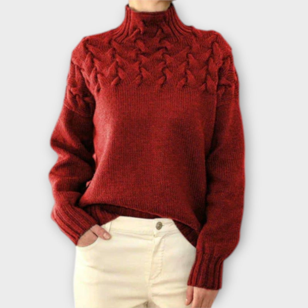 Eva - Schwarzer Pullover für Damen mit Zopfmuster