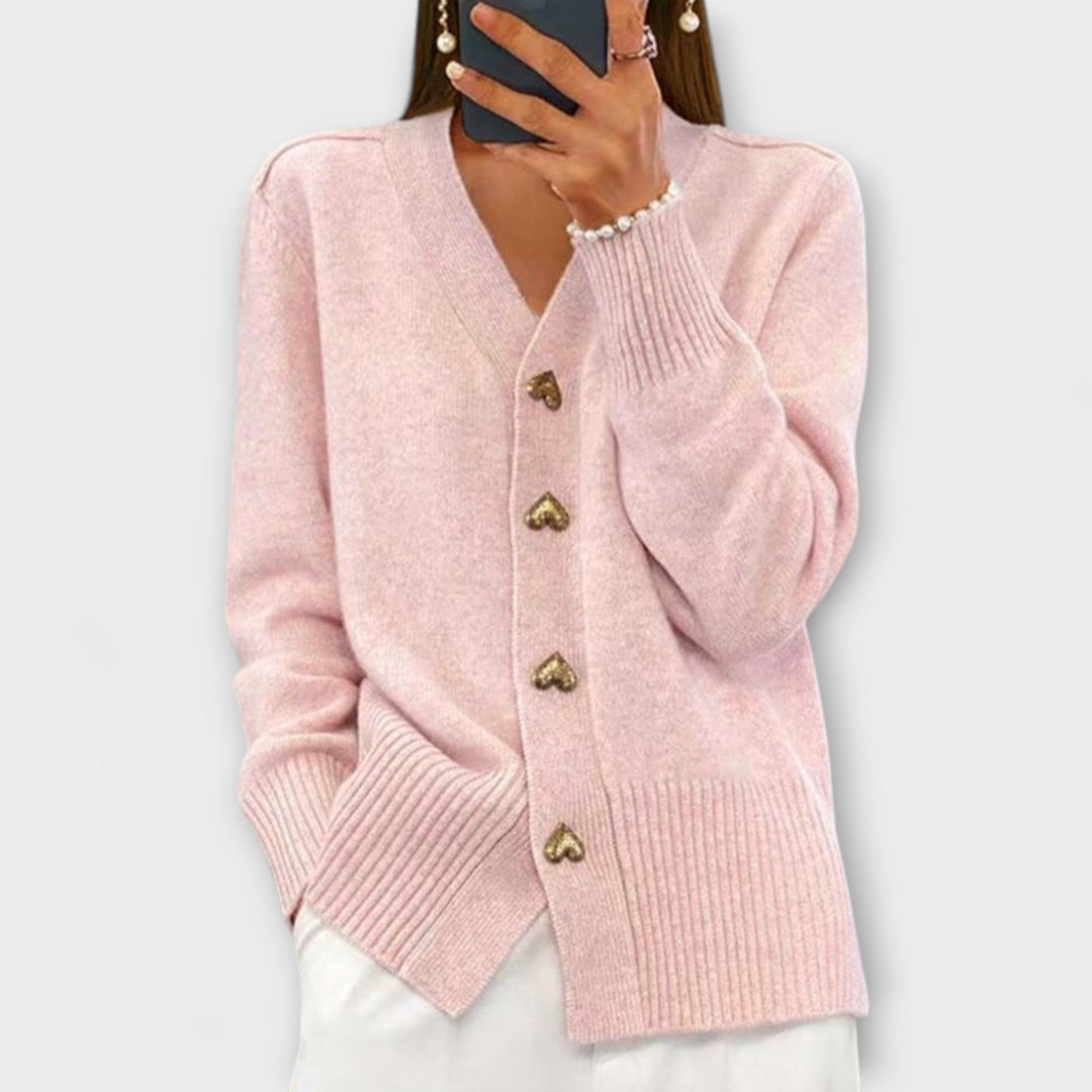 Marij - Dunkelblauer Cardigan mit V-Ausschnitt im Vintage-Look