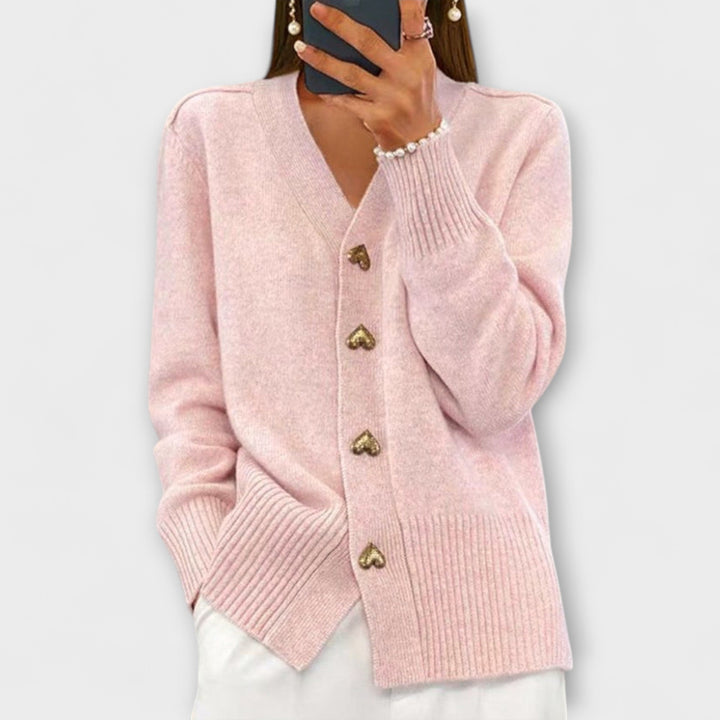 Marij - Dunkelblauer Cardigan mit V-Ausschnitt im Vintage-Look