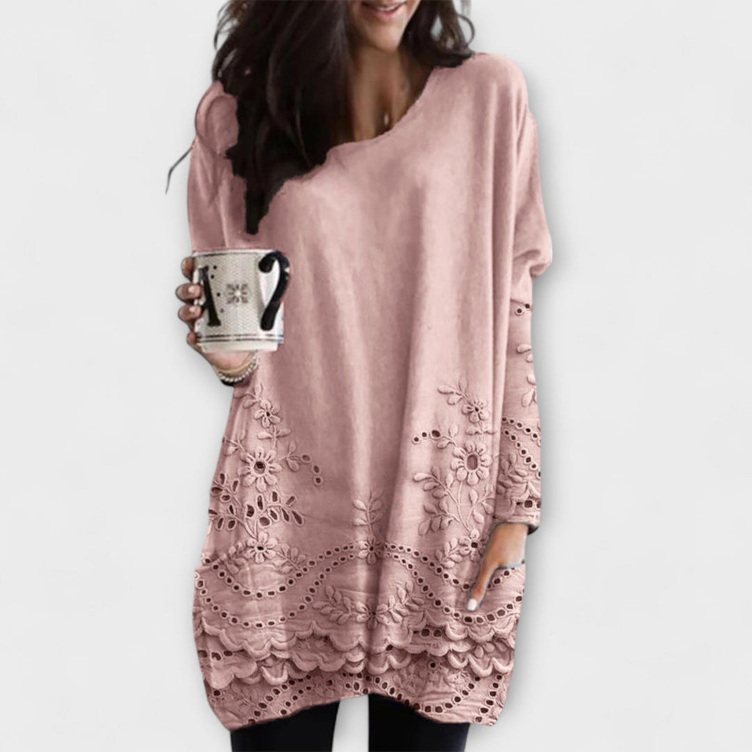 Riley - Weißer Pullover mit Druck und Stickerei
