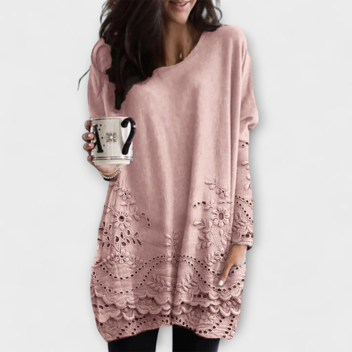Riley - Weißer Pullover mit Druck und Stickerei