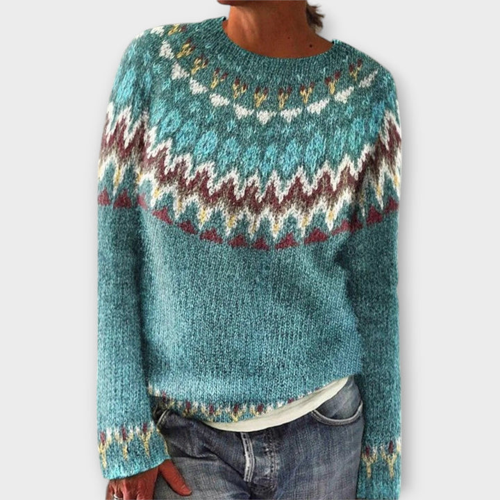 Devyn - Bequemer Pulli in Petrolfarbe mit norwegischem Muster