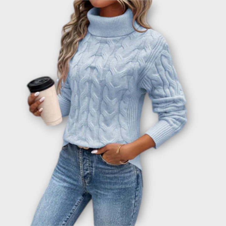 Amelia - Eleganter Pullover mit Rollkragen in Rosa mit Zopfmuster