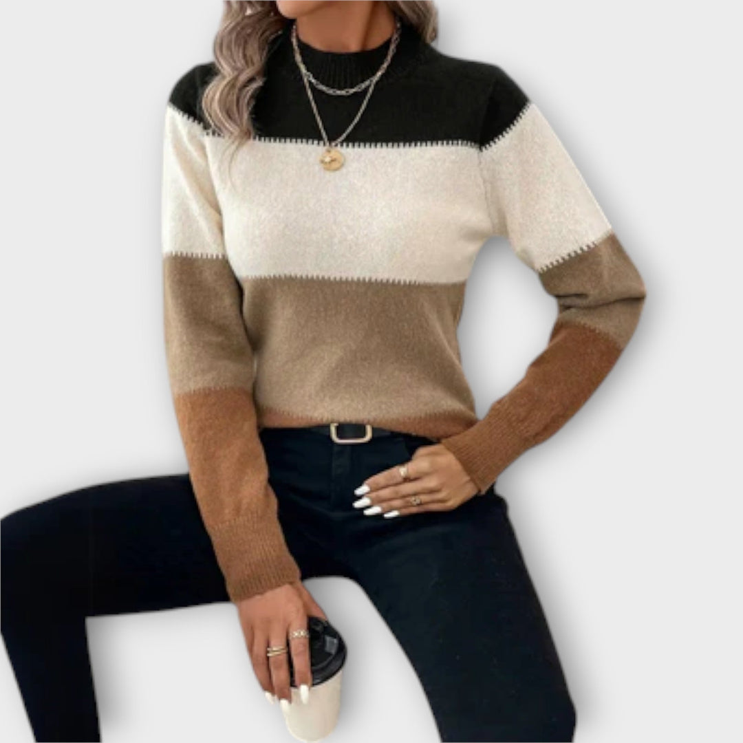 Elina - Grau-schwarzer Pullover mit Blockfarben