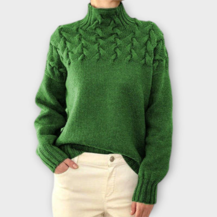 Eva - Schwarzer Pullover für Damen mit Zopfmuster