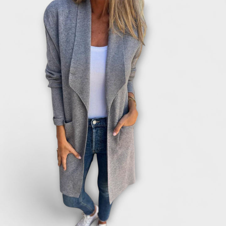 Eliane - Eleganter langer Cardigan Grau