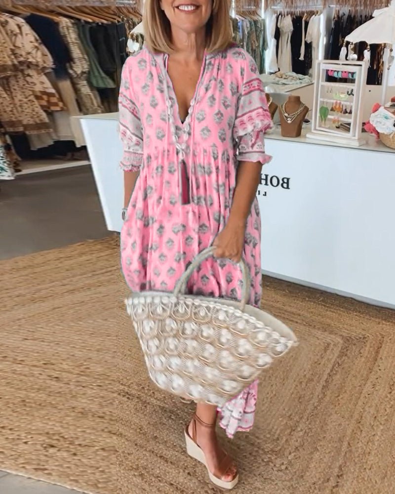 MANA | MIDI-ROBE FLORAL CHIC MIT V-AUSSCHNITT