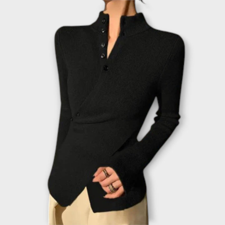 Michiko - Elegantes schwarzes Slim-Fit-Oberteil