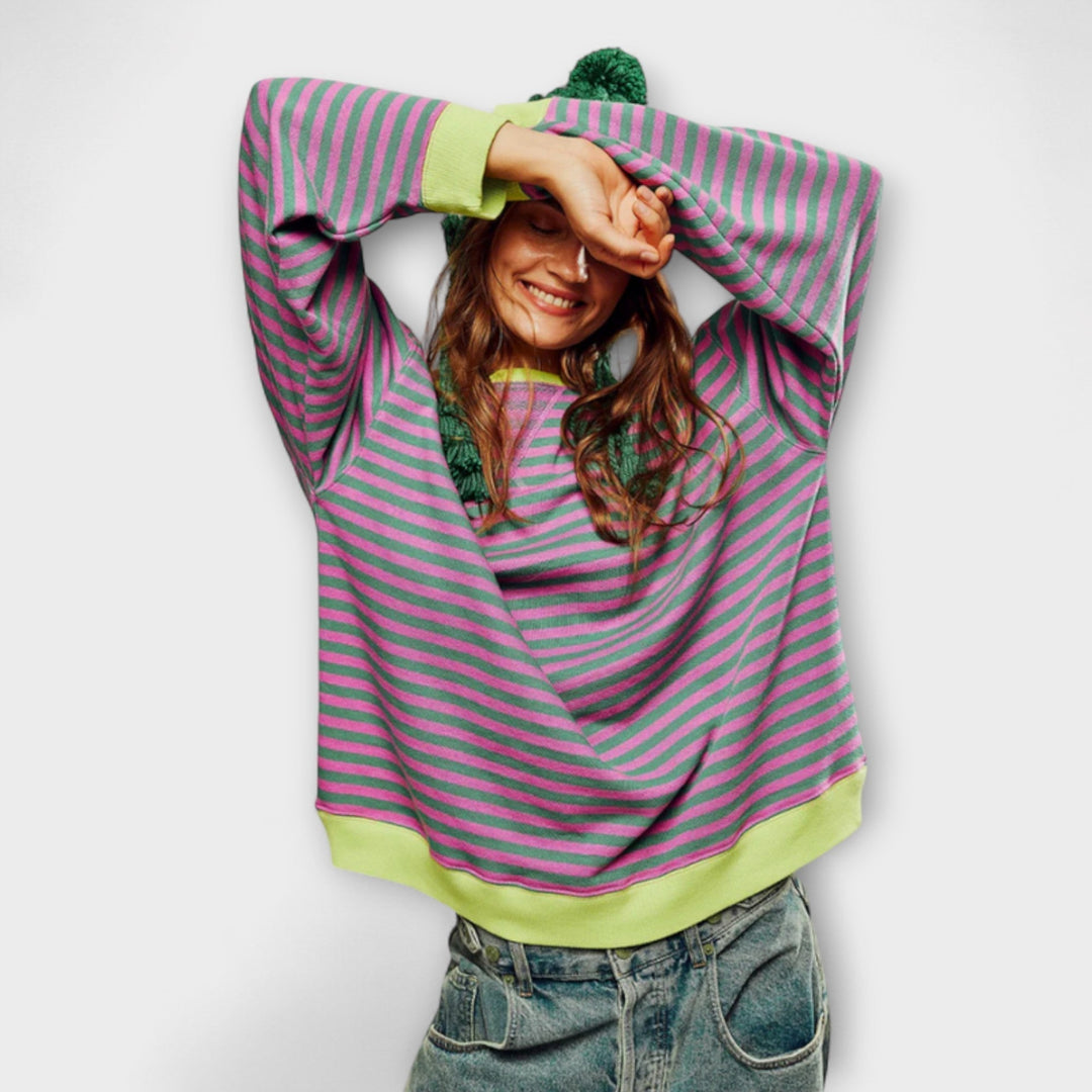 Marlene - Oversize Pullover in Blau und Weiß gestreift