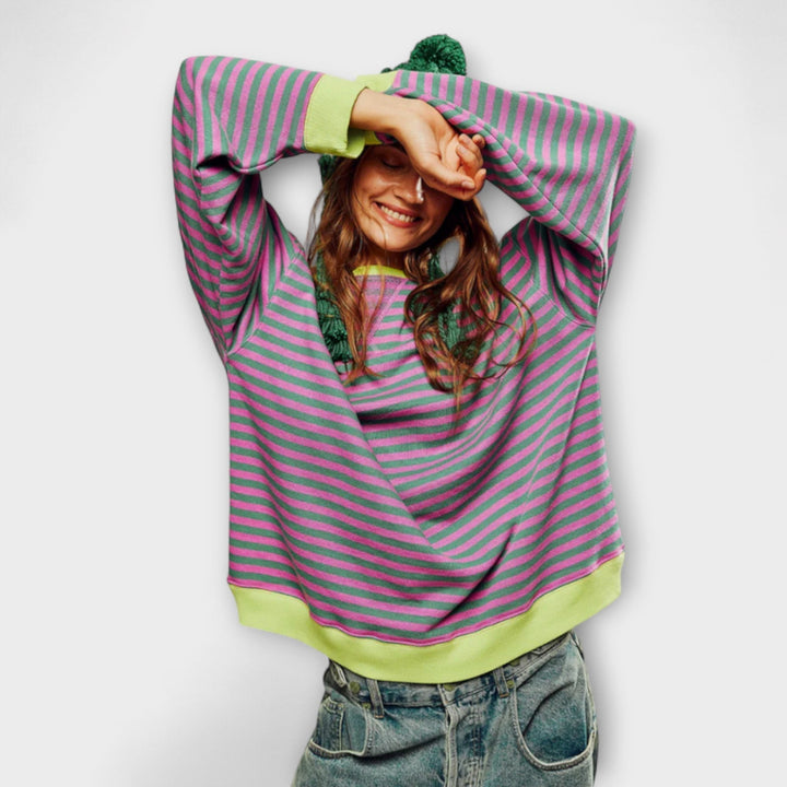 Marlene - Oversize Pullover in Blau und Weiß gestreift
