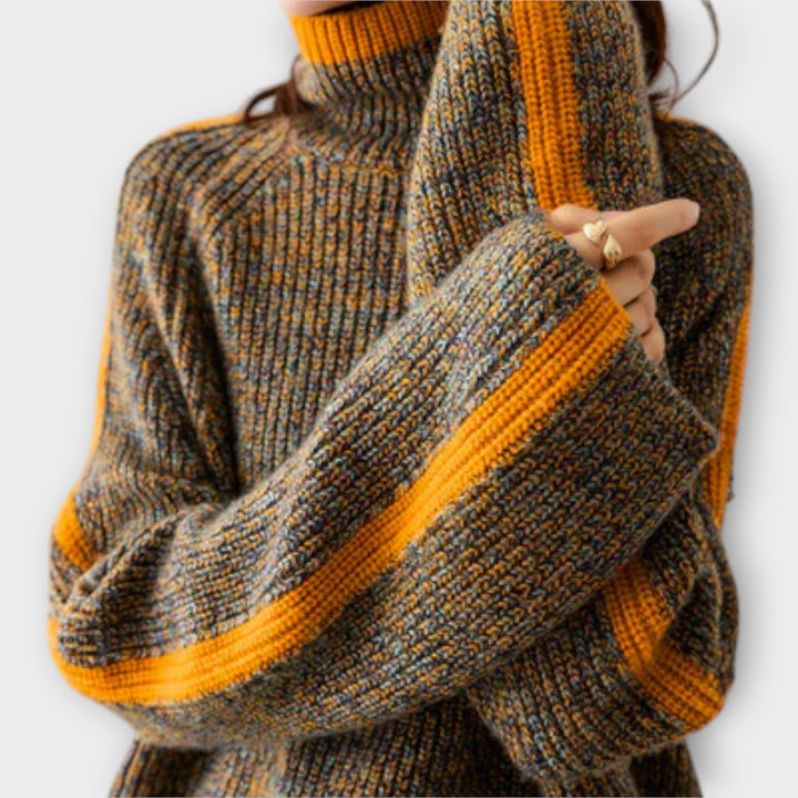 Breseis - Vintage brauner Pullover mit Streifen