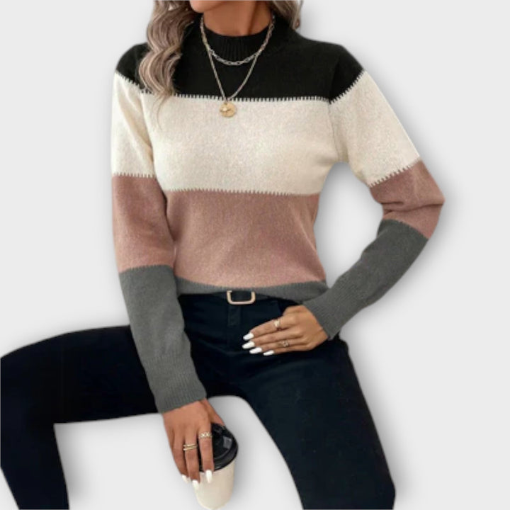 Elina - Grau-schwarzer Pullover mit Blockfarben