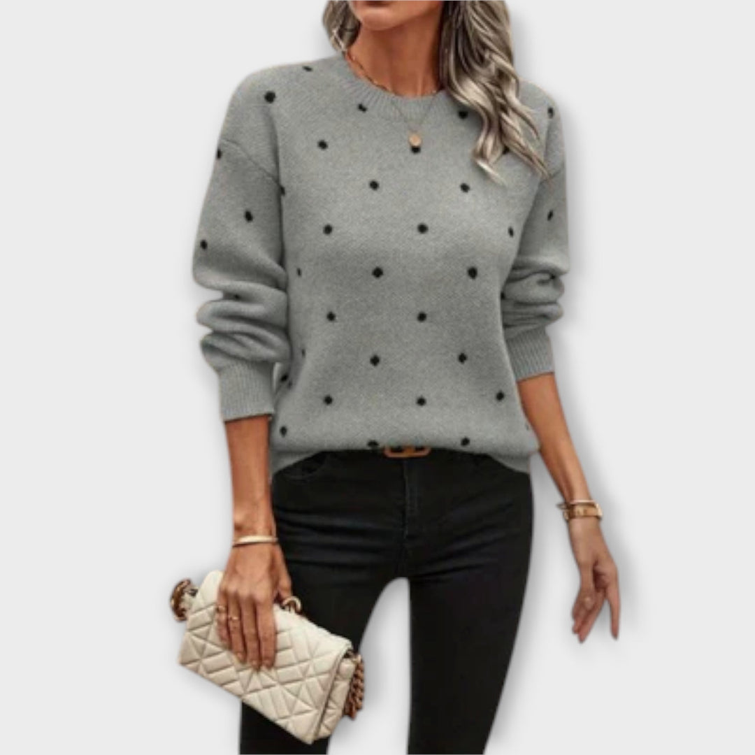 Ava - Beiger Pullover mit Punkten