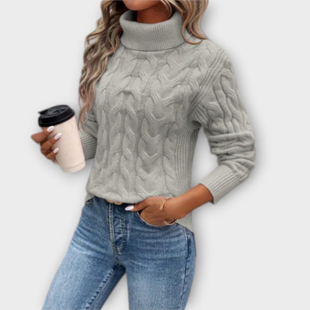 Amelia - Eleganter Pullover mit Rollkragen in Rosa mit Zopfmuster