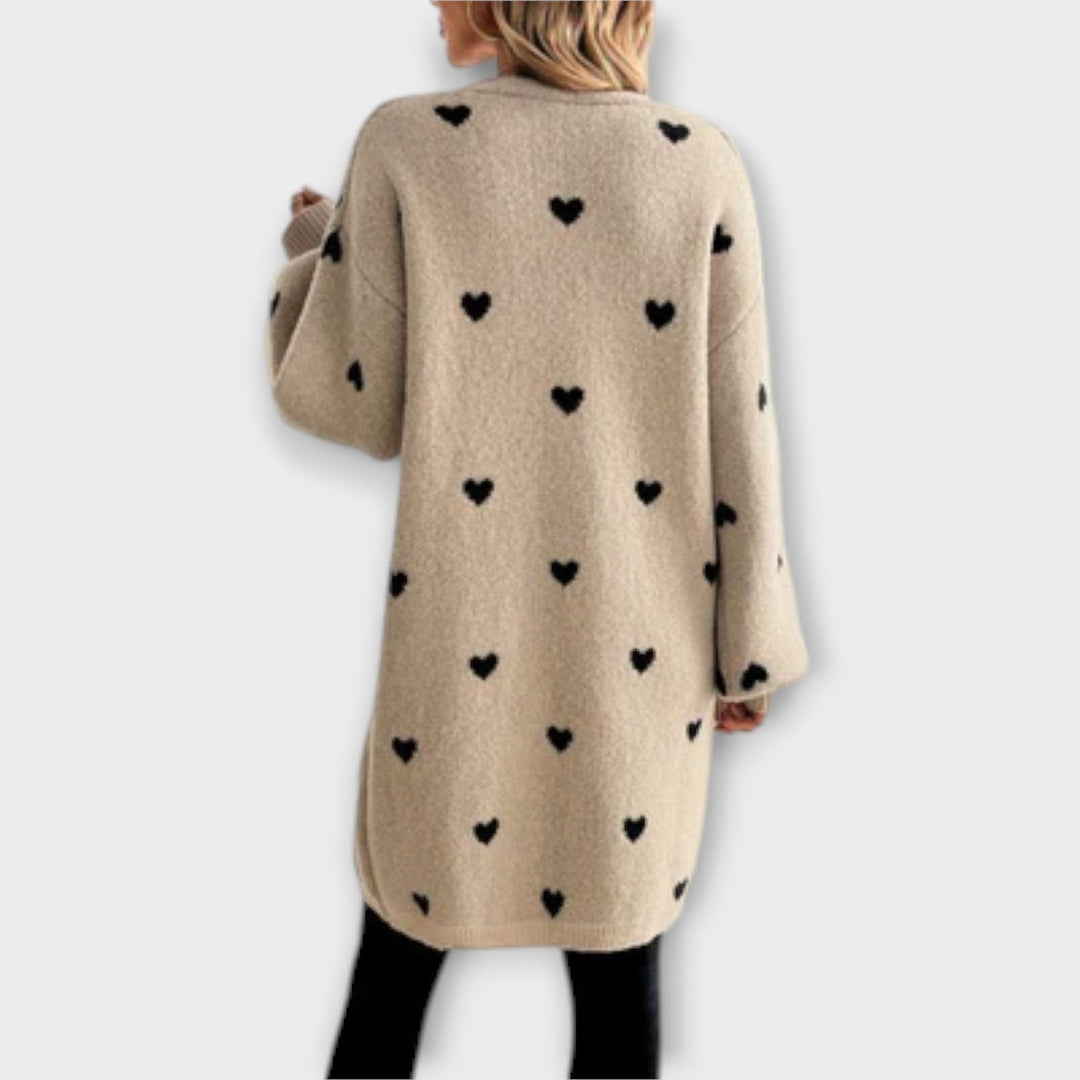 Julia - Cardigan beige mit Herzmuster