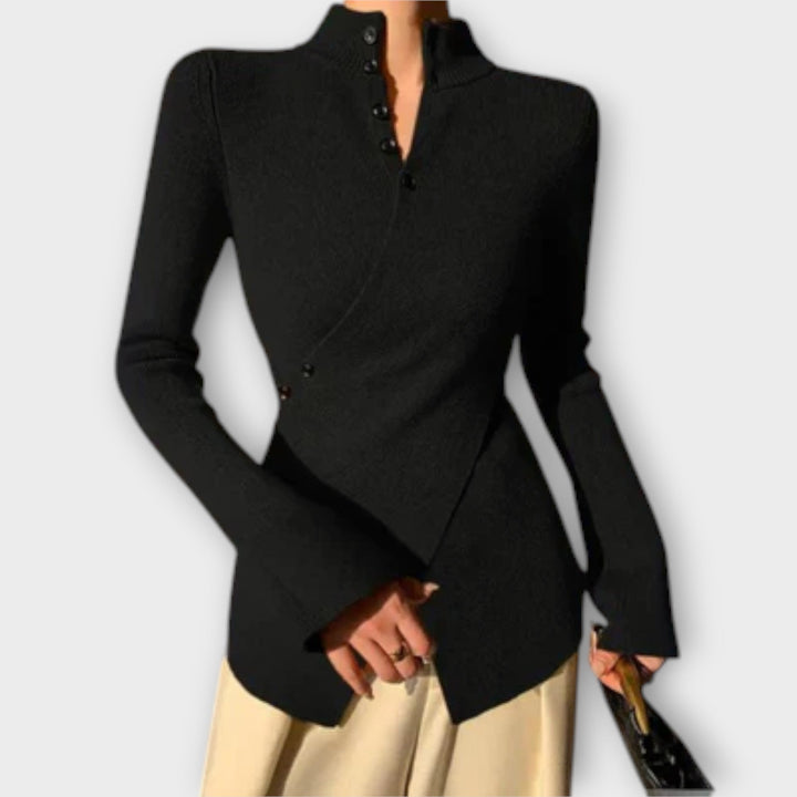 Michiko - Elegantes schwarzes Slim-Fit-Oberteil