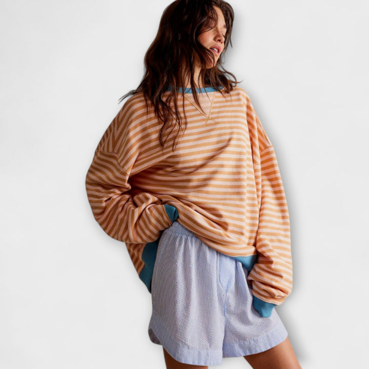 Marlene - Oversize Pullover in Blau und Weiß gestreift