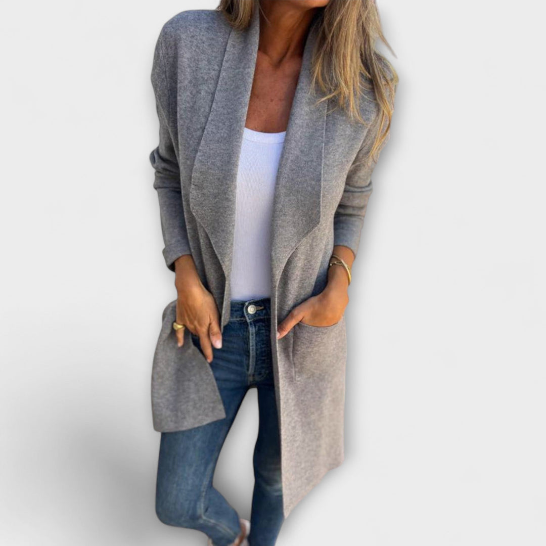 Eliane - Eleganter langer Cardigan Grau