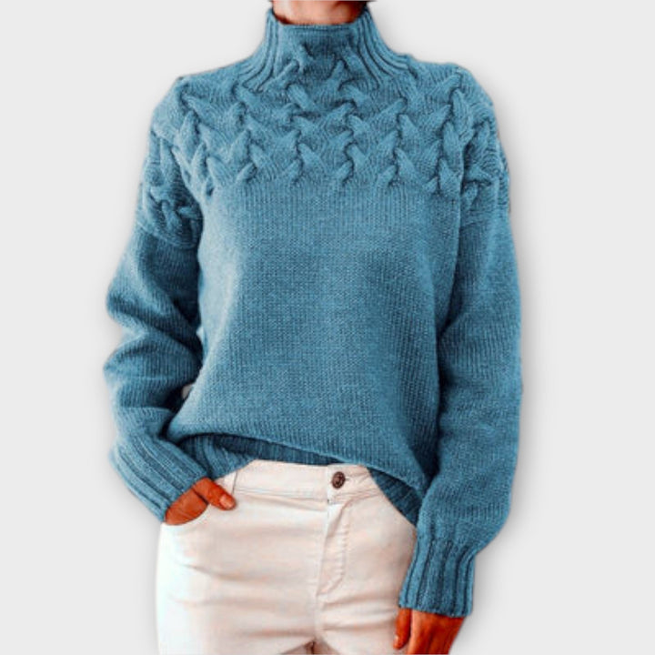 Eva - Schwarzer Pullover für Damen mit Zopfmuster