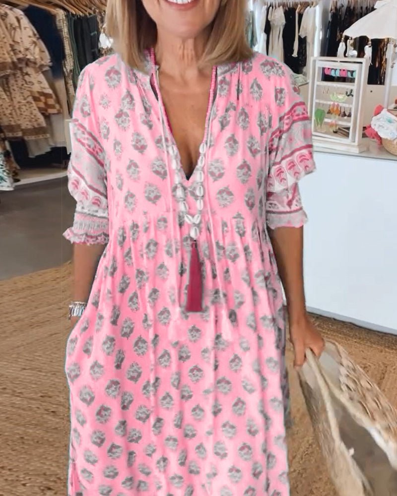 MANA | MIDI-ROBE FLORAL CHIC MIT V-AUSSCHNITT