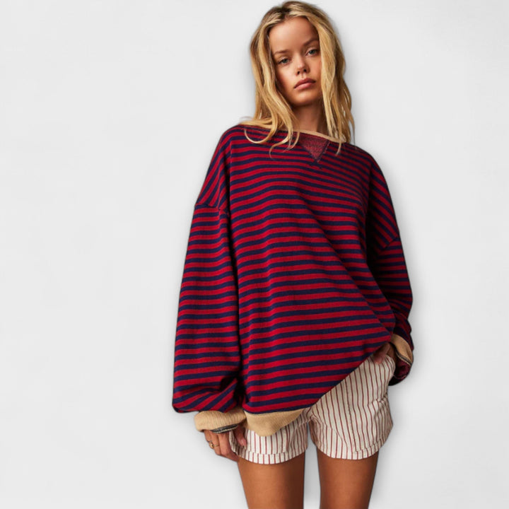 Marlene - Oversize Pullover in Blau und Weiß gestreift