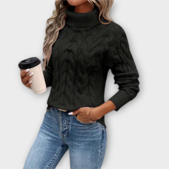 Amelia - Eleganter Pullover mit Rollkragen in Rosa mit Zopfmuster