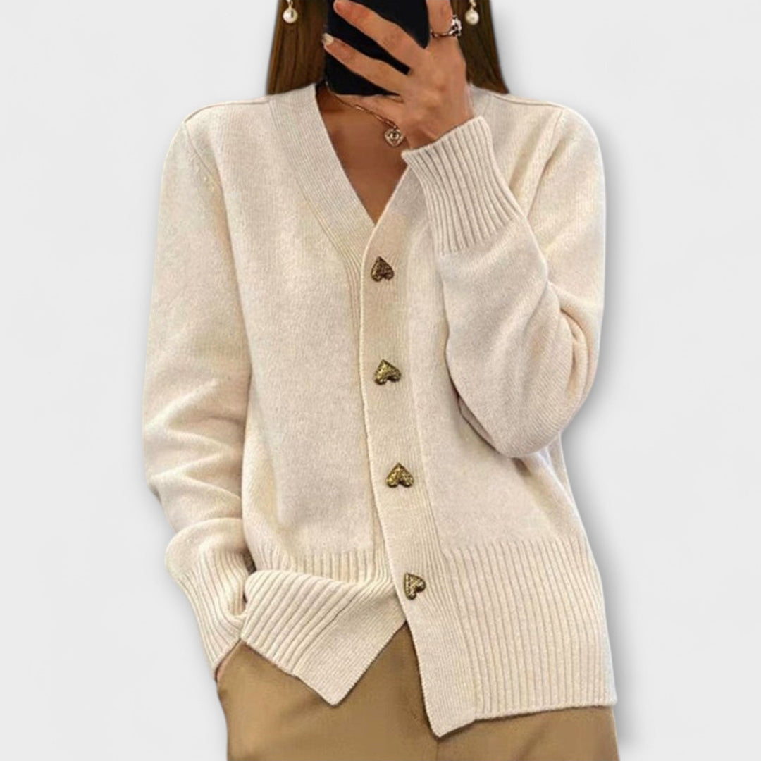 Marij - Dunkelblauer Cardigan mit V-Ausschnitt im Vintage-Look