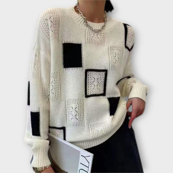 Isalina - Bequemer Pullover in Cremefarbe mit grafischem Muster