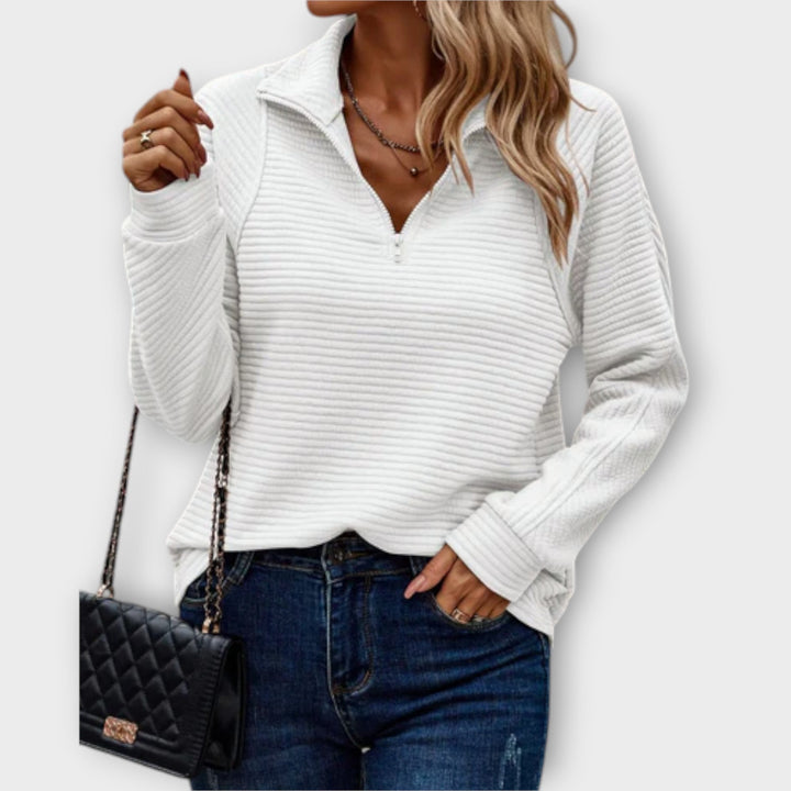 Vilja - Pullover mit halbem Reißverschluss in Rosa mit Rippmuster