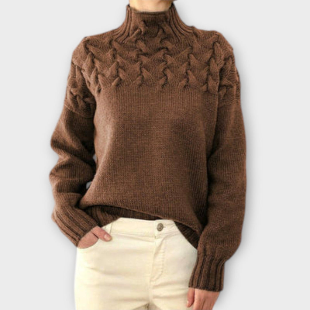 Eva - Schwarzer Pullover für Damen mit Zopfmuster