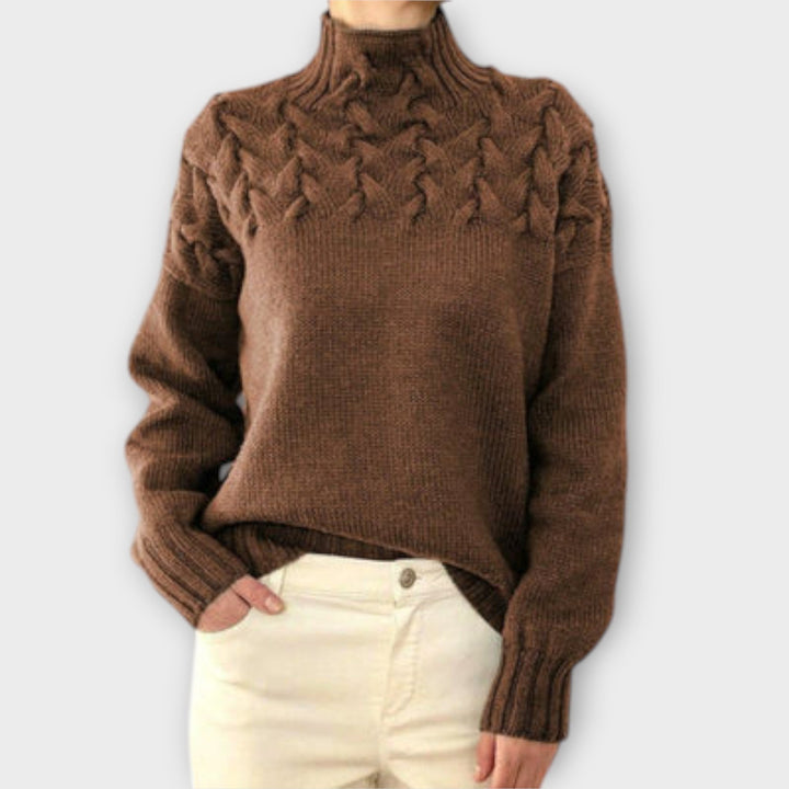 Eva - Schwarzer Pullover für Damen mit Zopfmuster