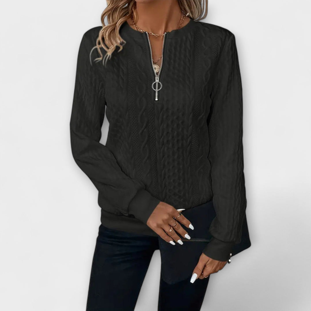 Joy - Eleganter weißer Strickpullover mit Reliefmuster