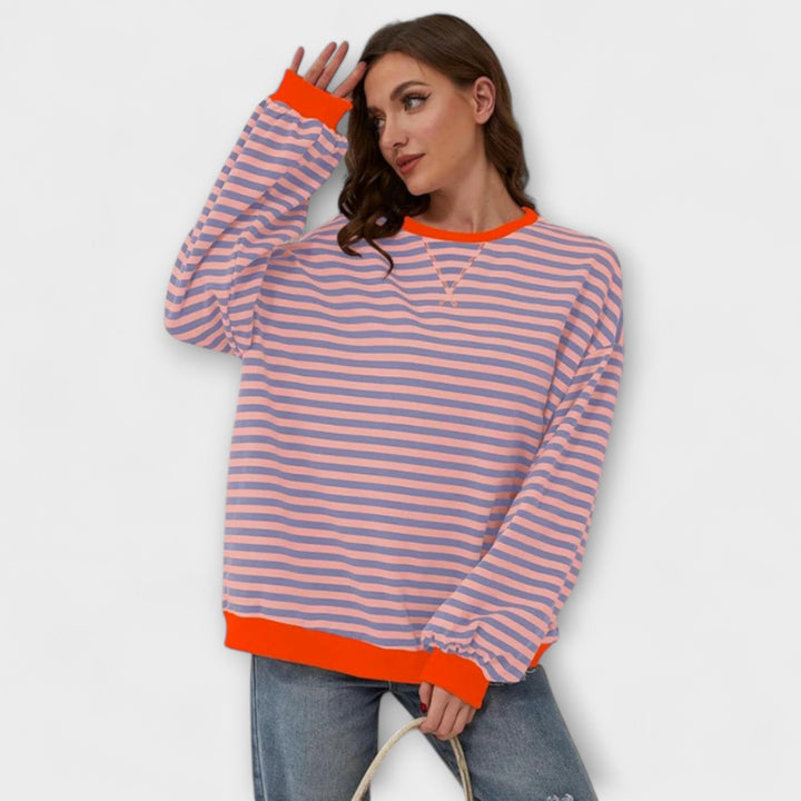 Marlene - Oversize Pullover in Blau und Weiß gestreift