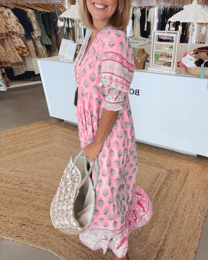 MANA | MIDI-ROBE FLORAL CHIC MIT V-AUSSCHNITT