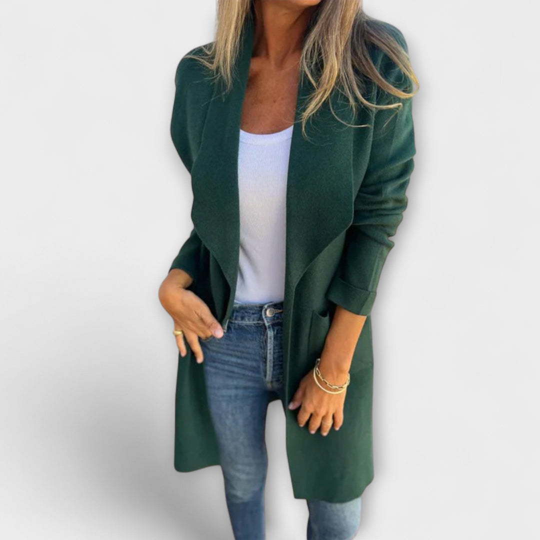 Eliane - Eleganter langer Cardigan Grau