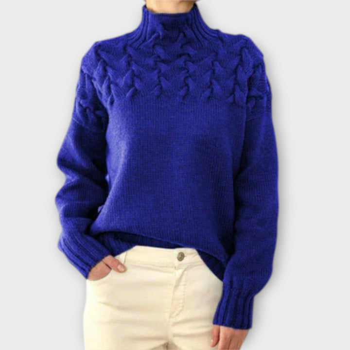 Eva - Schwarzer Pullover für Damen mit Zopfmuster