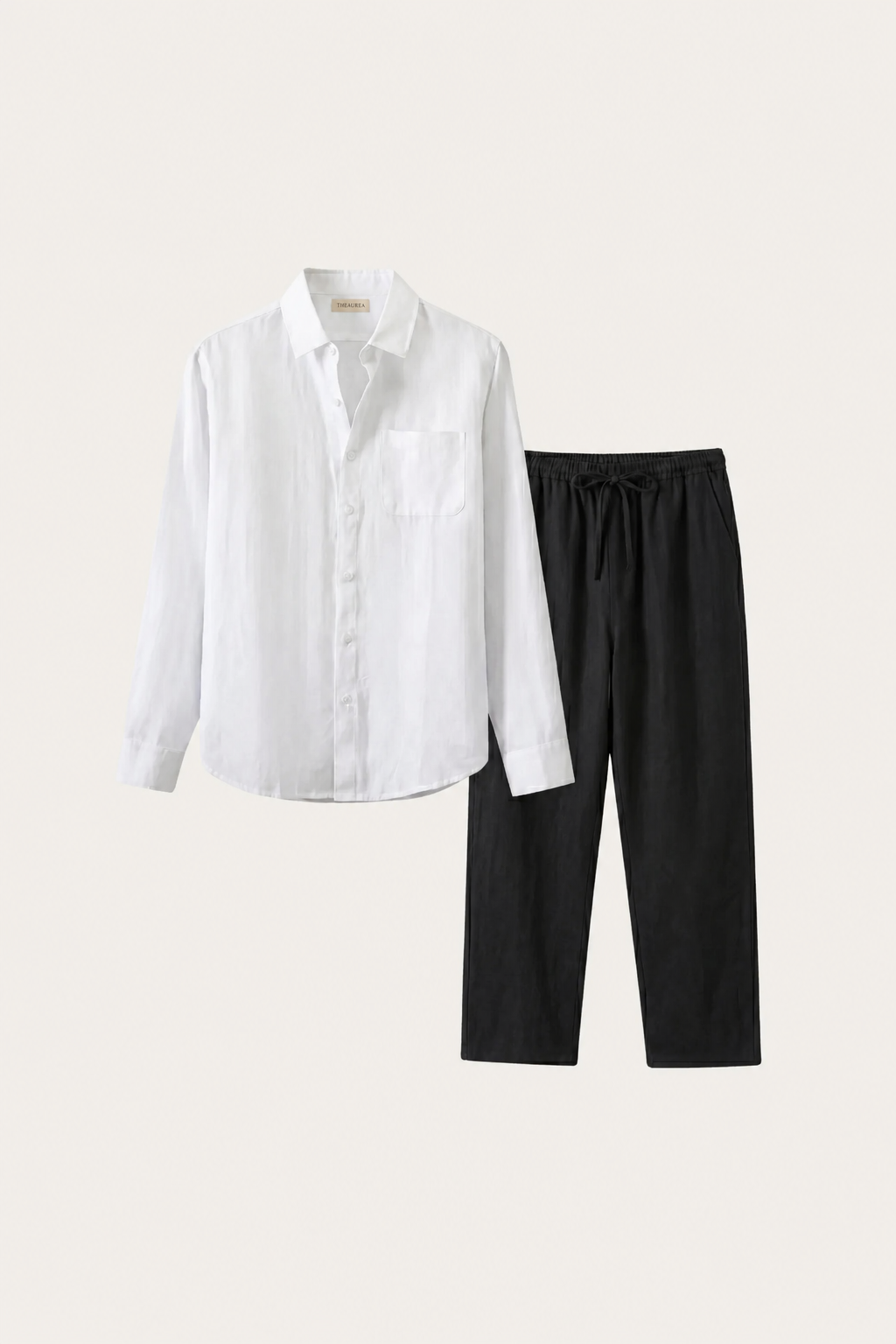 Set aus Leinen in Weiß/Schwarz mit langen Ärmeln