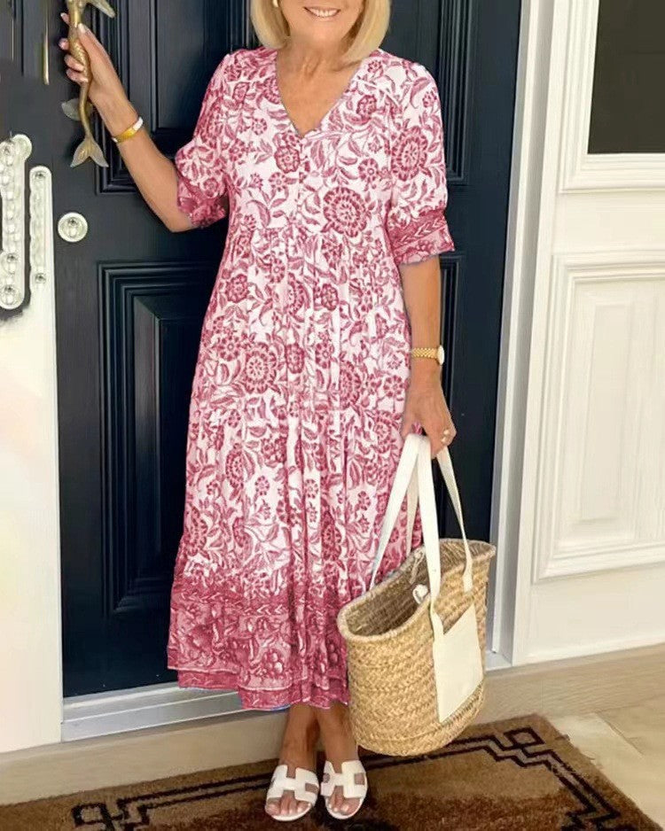Keisha | Elegantes Blumen-Maxikleid mit V-Ausschnitt