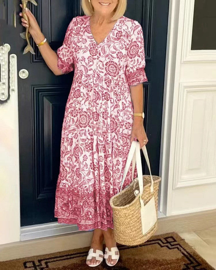 Keisha | Elegantes Blumen-Maxikleid mit V-Ausschnitt