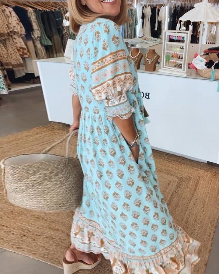 MANA | MIDI-ROBE FLORAL CHIC MIT V-AUSSCHNITT